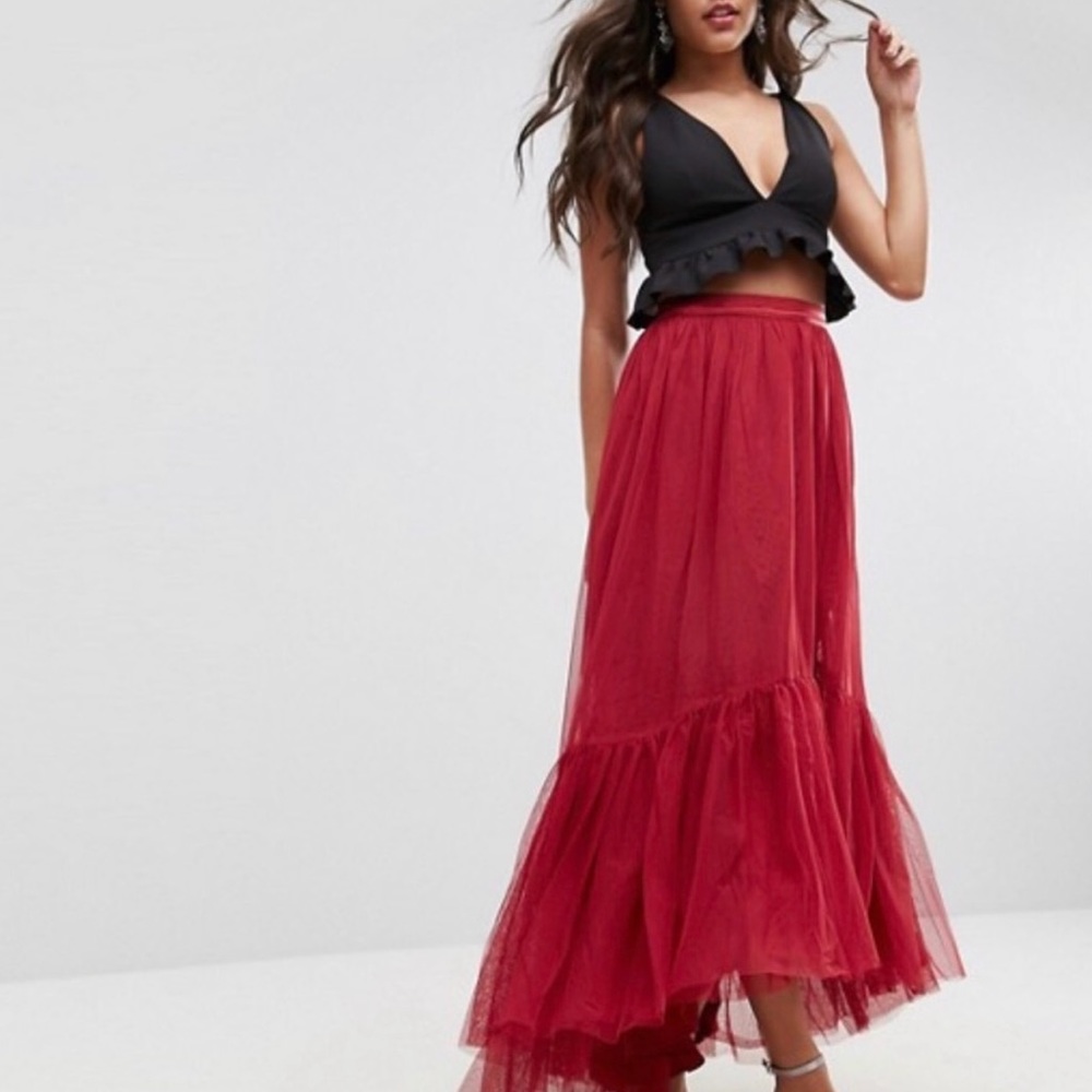 Red Tulle Maxi Skirt ASOS XS 2